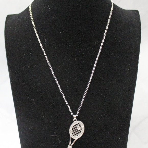 New Fashion Silver Tone Tennis Racquet with Rhinestones Necklace N39 - Picture 3 of 4